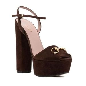 GUCCI Women's Brown Suede Horsebit Detail Platform Sandals
